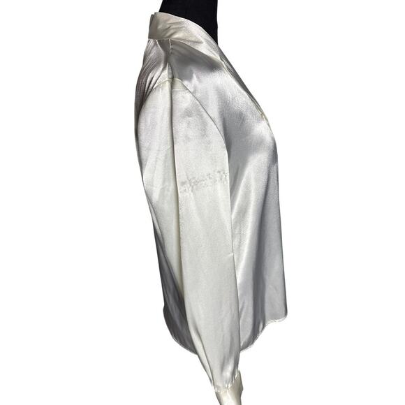 Women’s 6P Joan Leslie Ivory Satin Blouse Bridal Vintage Glam Button Front - Picture 3 of 9